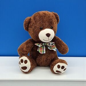 Go! Games - Soft Vintage Brown Teddy Bear with Plaid Bow - 11" Plush Stuffed Toy